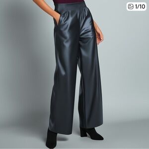 Y2K H&M Black Faux Leather Pants - High Waist Wide-Leg - Women's Size 4